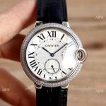 Swiss Fake Cartier Ballon Bleu 42mm XL Watch White Dial Black Leather Strap